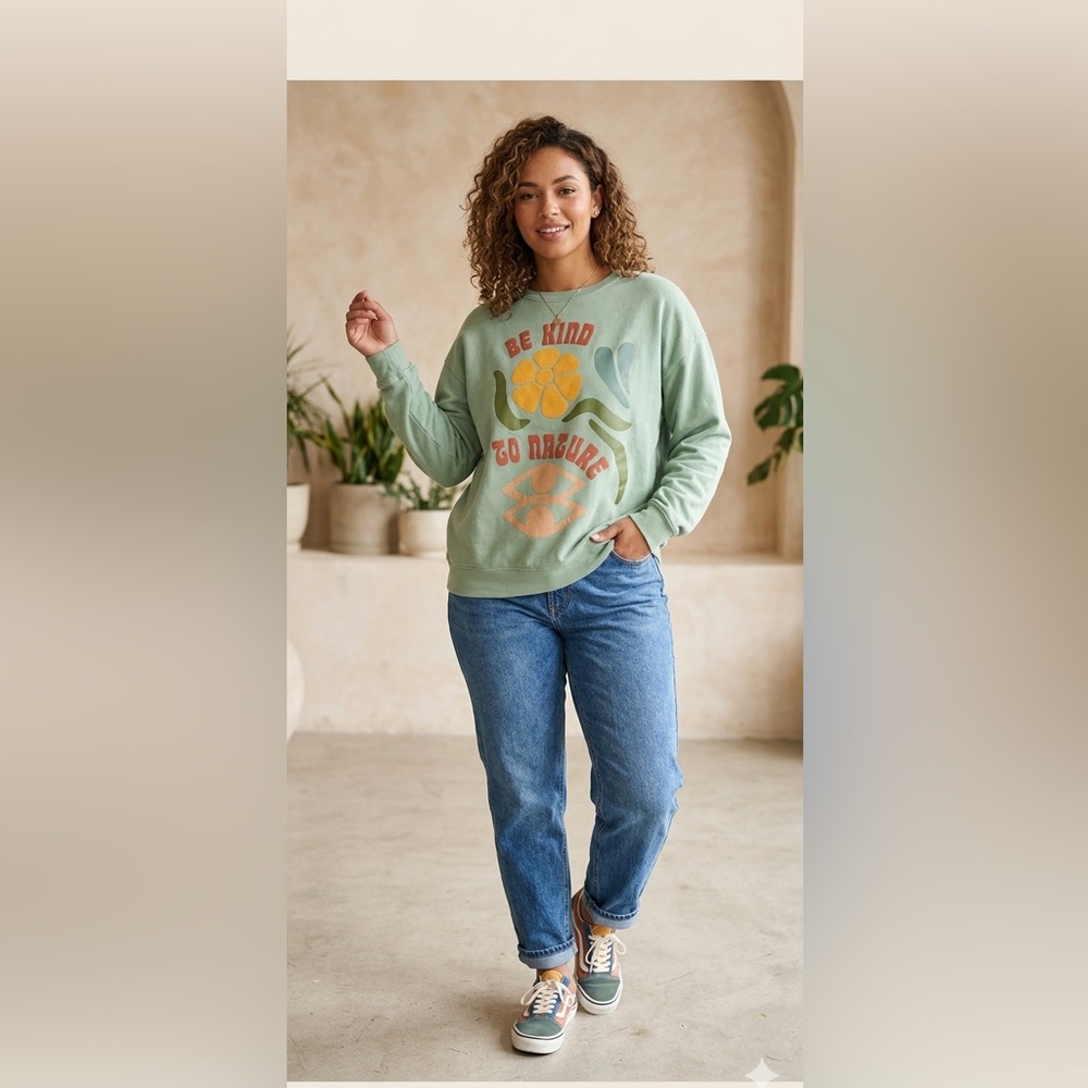 Desert Dreamer Be Kind To Nature Sage Green Graphic Sweatshirt‎ Size Large